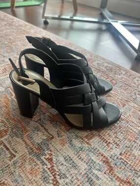 Ann Taylor Black Woven Slingback Block Heels